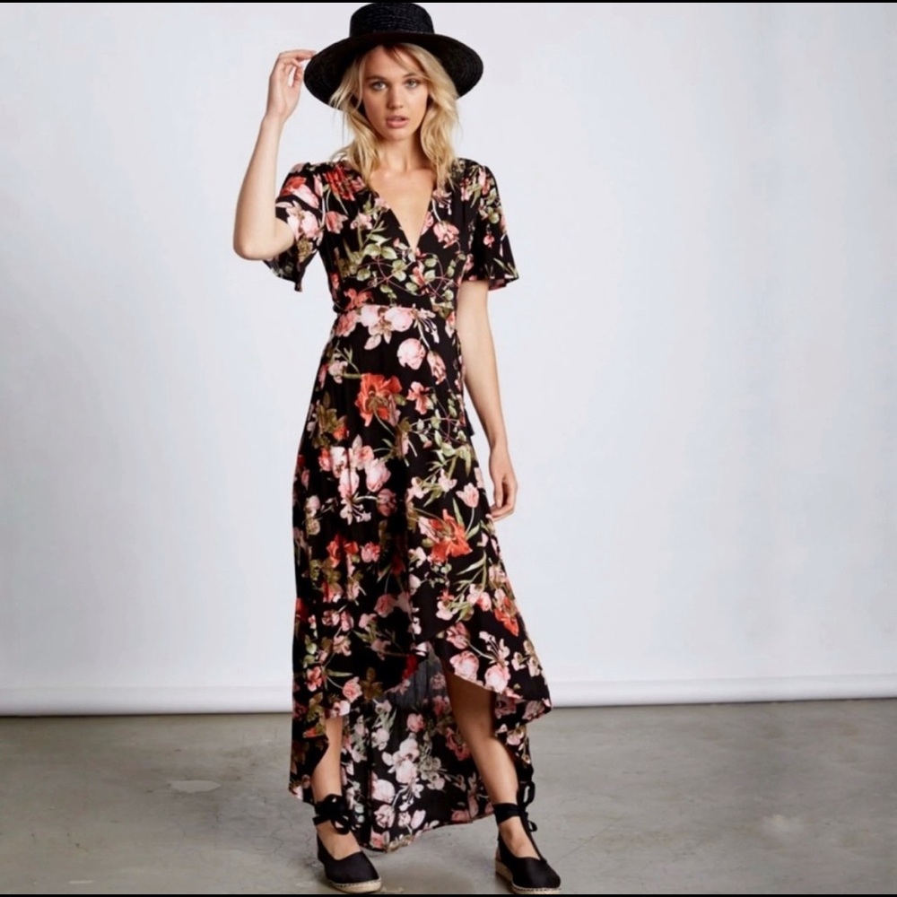Cotton Candy LA High-Low Wrap Dress - Floral Black | Large